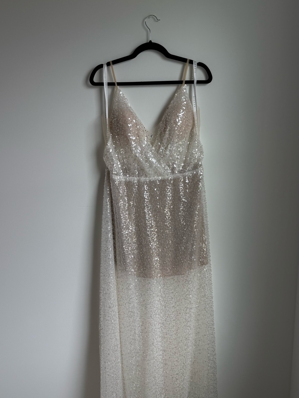 Azazie Idony Diamond White Champagne A-Line V-Neck Sequins Sequins Dress WD16